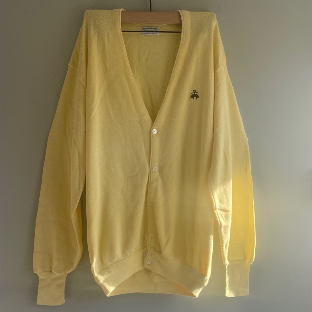 100% Cotton Brooks Brothers Light Yellow Cardigan Sweater